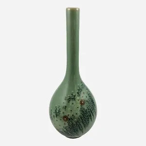 Ceramic Green Daisy Floral Crackle Glaze Long Neck Table Bud Vase White Red 10” - Picture 1 of 9