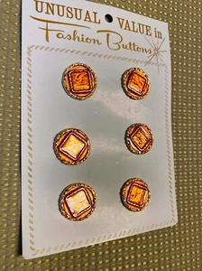 Vintage ungewöhnlicher Wert in Mode Knöpfe - 6 auf Karte - Gold & Orange - Schaft Neu aus altem Lagerbestand - Bild 1 von 4