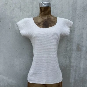 Antique Victorian Cream Knit Sweater Top Cotton Short Sleeve Pull Over Jumper - Picture 1 of 11