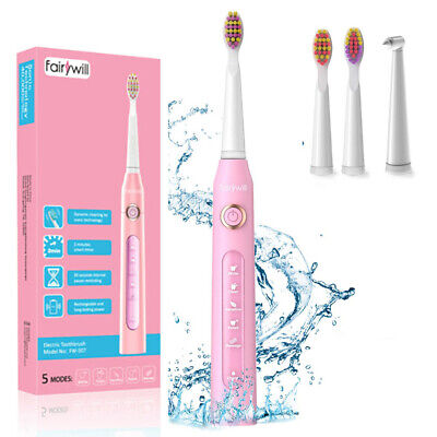 Fairywill Electric Sonic Rechargeable Toothbrush Pink Smart Timer Light Weight • 11.59£