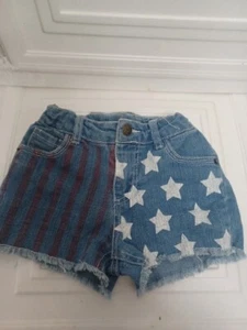 Circo Soft Denim Cutoff Shorts Girls Size S/p Flag Stars Stripes Red White Blue - Picture 1 of 6