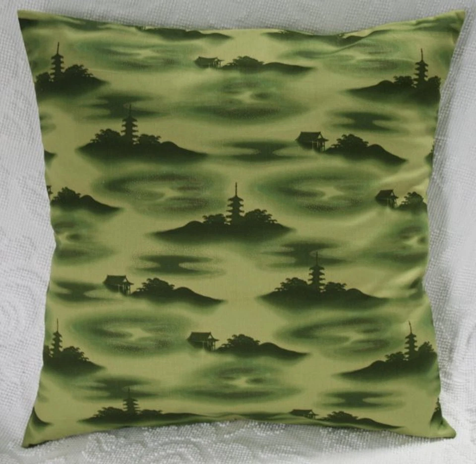 20" Throw Pillow Cover ~ Asian Scenic Toile Green  20x20 Inch Cushion Cover - Image 1 of 1