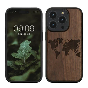 Wooden Case for Apple iPhone 14 Pro Travel Outline - Picture 1 of 9