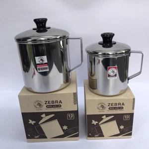 Thai Zebra Brand Stainless Steel Silver Water Mug with Lid Kitchenware Not Rust - Picture 1 of 48