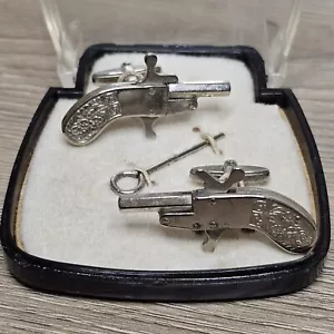 Juego de gemelos pistola miniatura Berloque vintage pin fuego RARO ESTUCHE ORIGINAL - Imagen 1 de 12