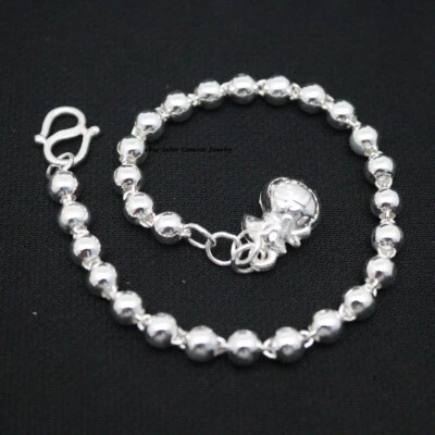 Pure S999 Fine Silver 999 Chain Lucky 5mm Bag Beads Link Bracelet 6.5-7g 7.5inch - Image 1 of 4