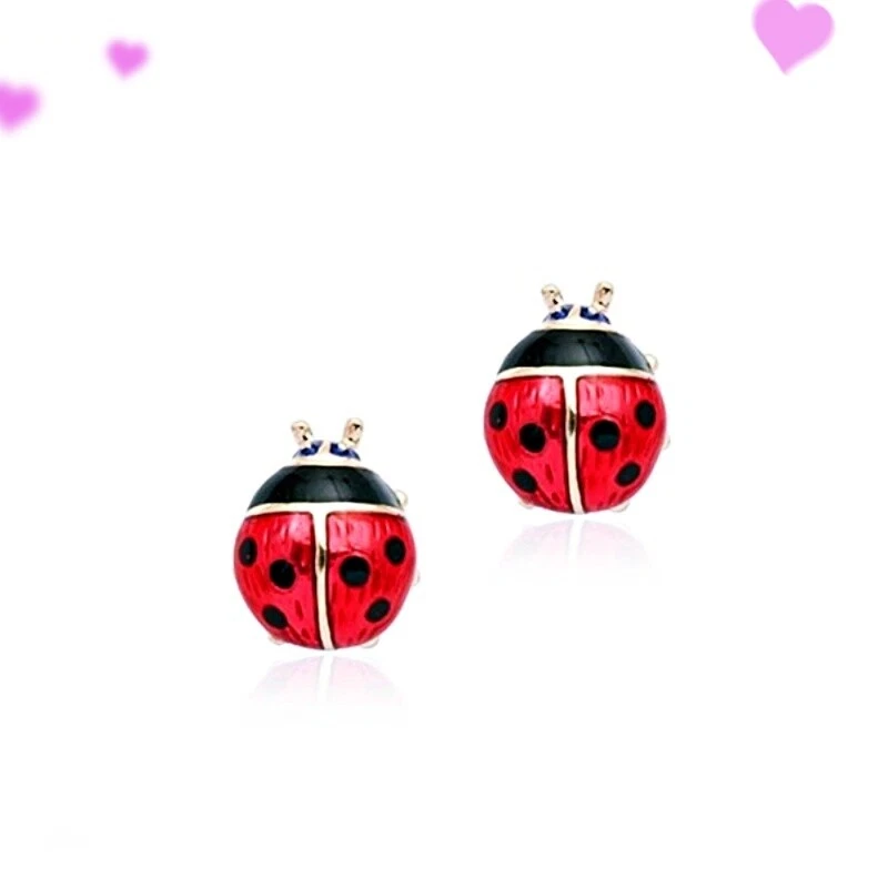 18K Rose Filled Simulate Agate Lovely ladybird Black & Red Stud Earrings - Image 1 of 4