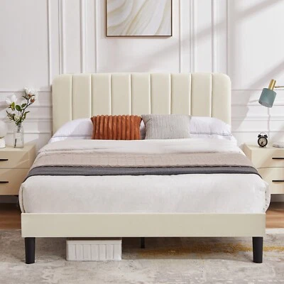 VECELO Upholstered Bed Frame with Headboard Twin/Full/Queen Mattress Foundation - Image 1 of 4