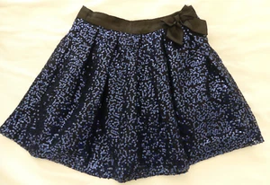 GEORGE UK Blue Sequin GIRL'S SKIRT Age 8 / 9 Black Satin Bow Party Embellished - Picture 1 of 5