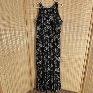 Kiyonna Womens 1X Floral Lined Maxi Dress Ruffle Sleeveless Spring Holiday Black - Picture 1 of 12