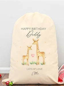 Bolsa de regalo personalizada feliz cumpleaños jirafas papá/mamá/niñera/abuelo - Imagen 1 de 4