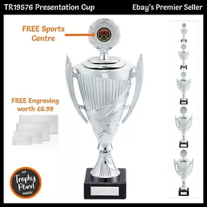 SPORTS CUP TROPHY - Silver Presentation Award with Lid, 5 Sizes, FREE ENGRAVING - Picture 1 of 6
