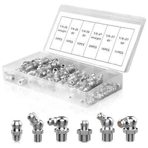 110Pcs Hydraulic Grease Fittings Assortment Kit SAE Zerk Fittings 1/4 - Picture 1 of 7