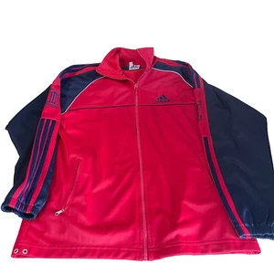Vintage women red Adidas windbreaker full zip track jacket UK 14|L28 W18|SKU6422 - Picture 1 of 3