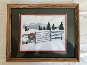 Vintage Embroidery Art Winter Landscape Framed And Matted