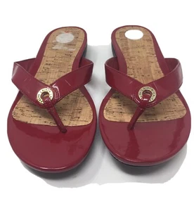 Ralph Lauren Women's Size 6.5 Red Patent Vegan Leather Thong Slip Sandals - Picture 1 of 6
