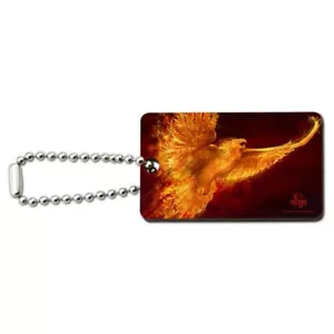 Phoenix Firebird Flaming Bird Rising Wood Wooden Rectangle Keychain Key Ring - Picture 1 of 4