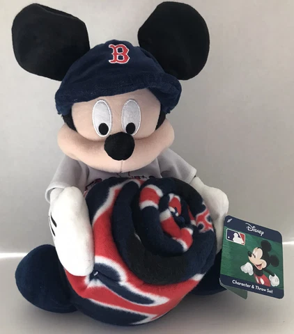 Disney MLB Boston Red Sox Mickey Mouse Plush Character and Throw Set NWT Cover