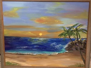 OOAK Ocean at Sunset Painting-Framed/Large - Picture 1 of 24