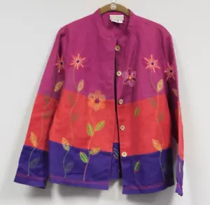 Coldwater Creek Women's Color Block Floral Embroidery Button-Front Jacket Small - Picture 1 of 3