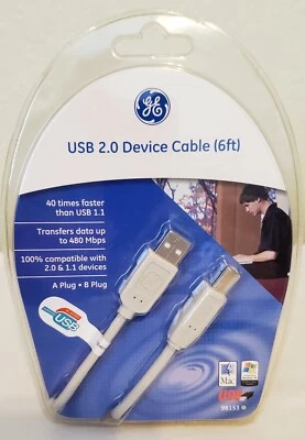 GE USB 2.0 Device Cable NEW / NIB  A Plug / B Plug - 6 Foot Cable for PC or Mac  - Image 1 of 2