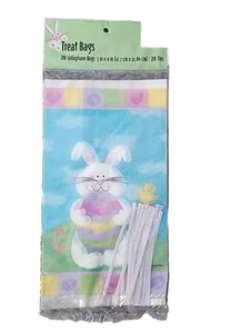 Easter Treat Bags 20 Cellophane Bunny Chick Egg Print 5"x9" With Ties - Picture 1 of 4