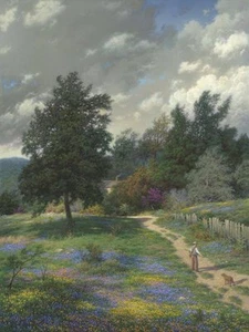 Papel Bellas Artes Impreso Coming Home de Larry Dyke SN LE Texas Bluebonnets Paisaje - Imagen 1 de 1