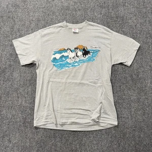 VTG Horses T-Shirt Men’s XL Hef-T Tee Jays Cotton Blend Single Stitch Gray  - Picture 1 of 12