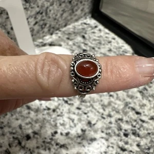 Vintage 925 Sterling Silver Red Carnelian Stone Ring Size 7 - Picture 1 of 3