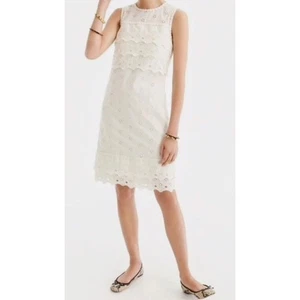 J. Crew Tiered Eyelet Sleeveless Ivory Lace Shift Dress Womens 14 G8475 Coquette - Picture 1 of 10