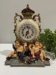 Vtg Montefiori Collection Cherub Angel Floral Baroque Mantle Clock 8 3/4” H - Picture 1 of 12