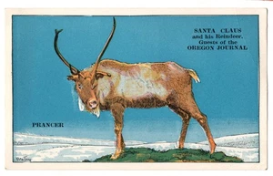 XMAS premium card PRANCER Santa Claus & Reindeer OREGON JOURNAL newspaper 1920s - Picture 1 of 1