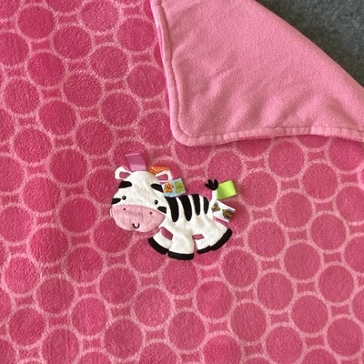Taggies Zebra Baby Blanket Pink Plush Satin Tags Ribbon Tabs Tabbies 2012 30x40 - Image 1 of 4
