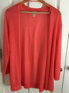 WOMEN'S SWEATER OPEN FRONT CARDIGAN SZ 1X JM COLLECTION FLY AWAY ORANGE - Picture 1 of 8