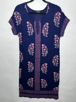 Lucky Brand женщин M синий розовый цветочный богемное туника ключ отверстие футболка платье - Изображение 1 из 4