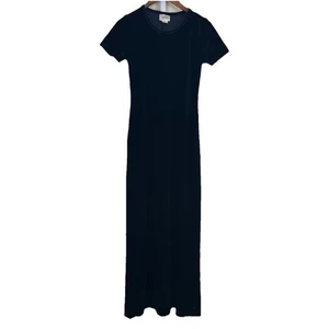 Vintage 90s Velvet Maxi Dress M Medium Pandora Casuals Whimsigoth Witchy Navy - Picture 1 of 4
