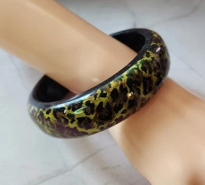 Vintage Acrylic Black And Leopard Bankle Bracelet Size 8 - Picture 1 of 9