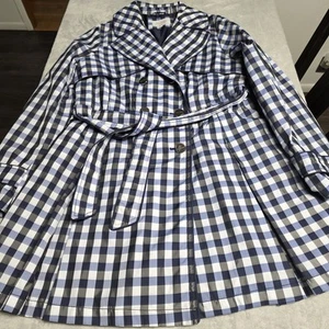 Laundry By Shelli Segal Blue Gingham Collared Belted Womens Large Rain Jacket  - Picture 1 of 14