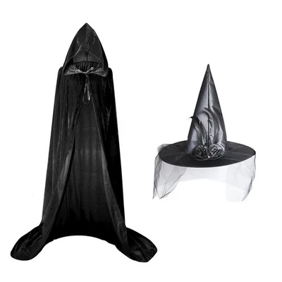 Nirvany Hooded Cloak and Witch Hat Kit, Velvet Witch Costume Cape and Hat for... - Image 1 of 4
