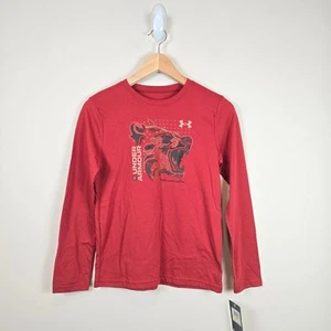 Under Armour Bear Map Long Sleeve T-Shirt Size YMD/10-12 Earthen Orange - Picture 1 of 5