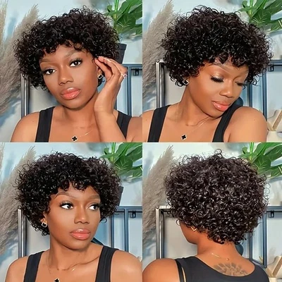 Short Kinky Curly Afro Wigs for Black Women Brazilian Artificial Hair Natural - Image 1 of 4