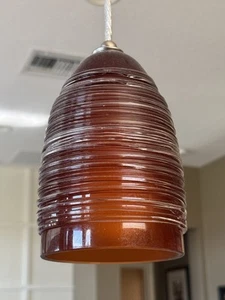 3 HAND CRAFT AMBER GLASS PENDANTS/CEILING LAMPS W/GLASS ROPE DSGN-SAT NKL CANOPY - Picture 1 of 7