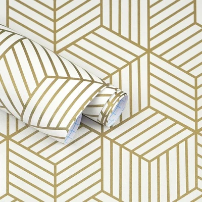 Геометрические обои Peel and Stick 17,7 x 118,1, белое золото  - Изображение 1 из 4