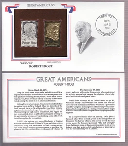 ROBERT FROST 1974 STAMP ON COVER GREAT AMERICANS with 22 kt GOLD REPLICA - Picture 1 of 1