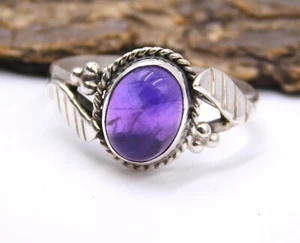 2.9Gm 925 Plata Maciza de Ley Amatista Natural Colgante Piedra Anillo 6.75US - Imagen 1 de 5