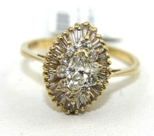 Natural Marquise Diamond Cluster Ballerina Lady's Ring 14k Yellow Gold 1.00Ct - Picture 1 of 7