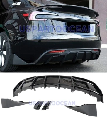 GLOSS BLACK PERFORMANCE REAR BUMPER DIFFUSER W/EXTENSION FOR 24-26 TESLA MODEL 3 Foto 1 de 4