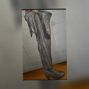 over the knee thigh boots heeled grey suede effect - Picture 1 of 4