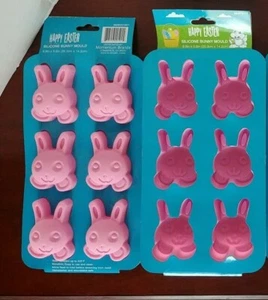 2 Sets of Bunny Pink Silicone Molds 6 Cavities Each - For Chocolate or Cake NEW - Picture 1 of 2