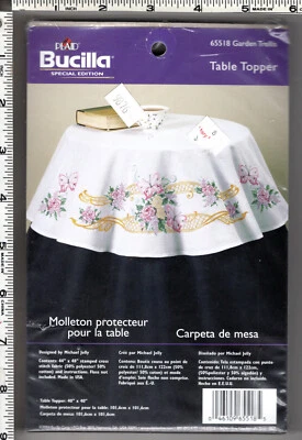 Garden Trellis 40" Round Table Topper Stamped for Embroidery Plaid Bucilla 65518 - Image 1 of 4